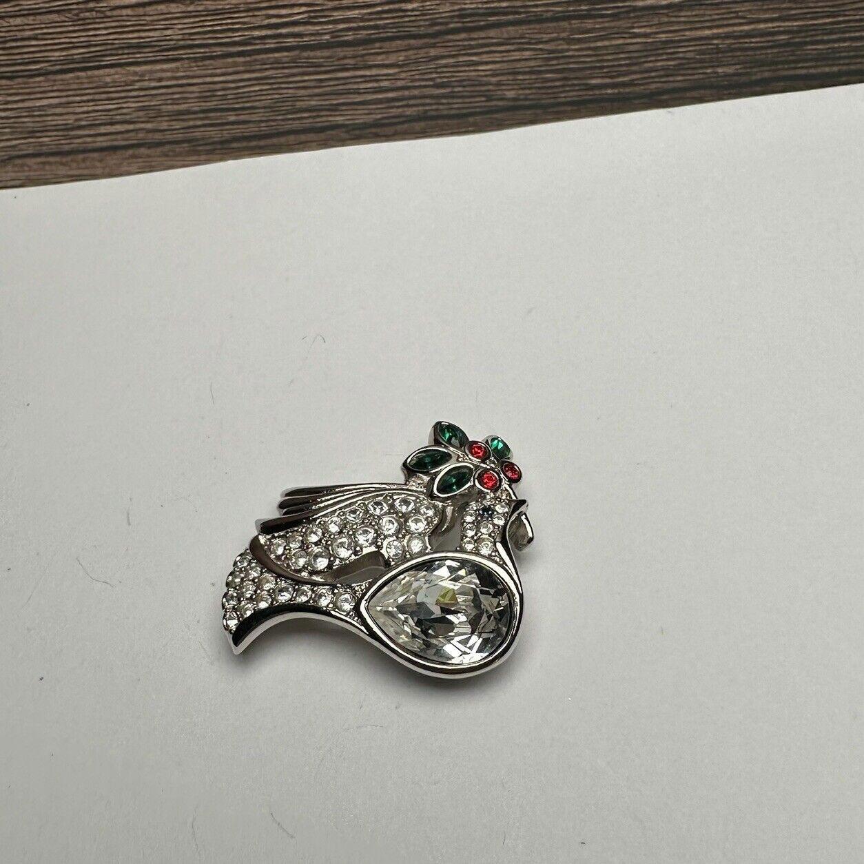 Swarovski Crystal Done With Holly Christmas Silver Tone Lapel Tack Pin 50$